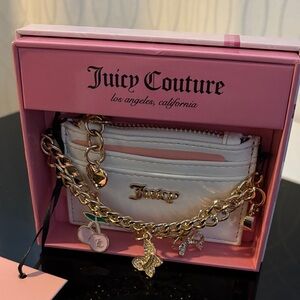 Juicy Couture White “Angel” Card Holder with Gold Chain and Charms